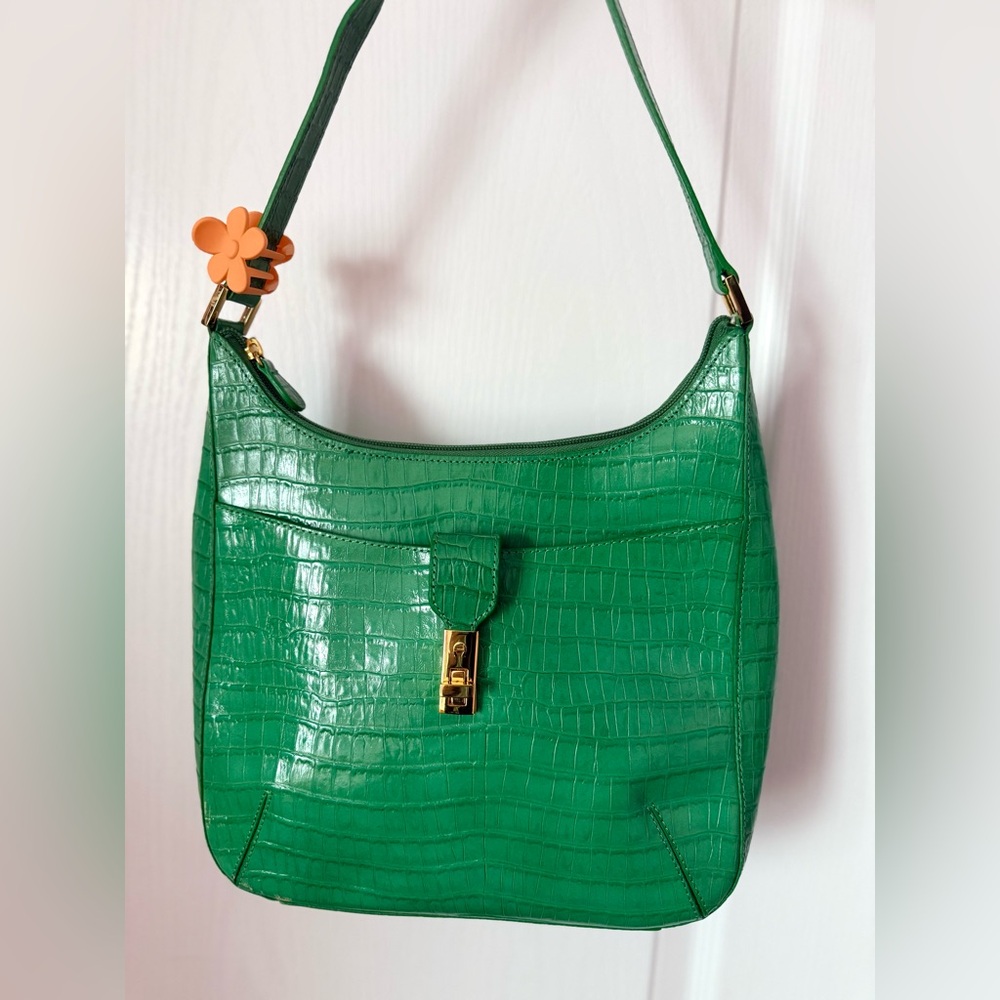 Vintage Etienne Aigner Green Croc-Embossed Leather Shoulder Bag